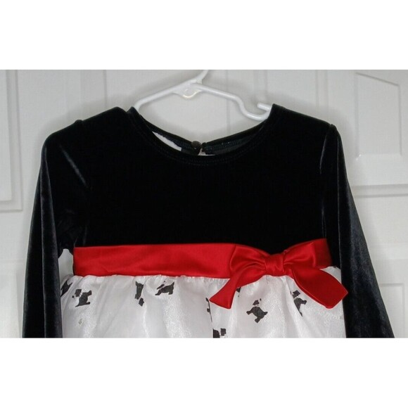 Bonnie Jean 2T Fluffy Ruffled Flared Black & White Velvet Holiday Poodle Dress - Picture 3 of 7
